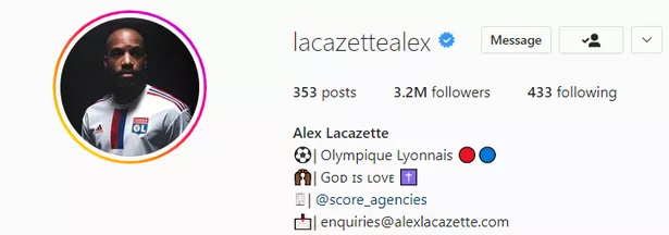 La nueva página de perfil de Instagram de Alexandre Lacazette después de dejar el Arsenal para unirse al Lyon. (Imagen: Alexandre Lacazette/ Instagram)